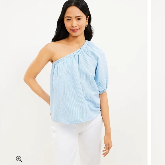 Loft Striped One Shoulder Linen Blend Blouse Size Small NWT - Picture 1 of 6